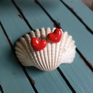 Ceramic Red Heart Sterling Silver 925 Stud Earrings